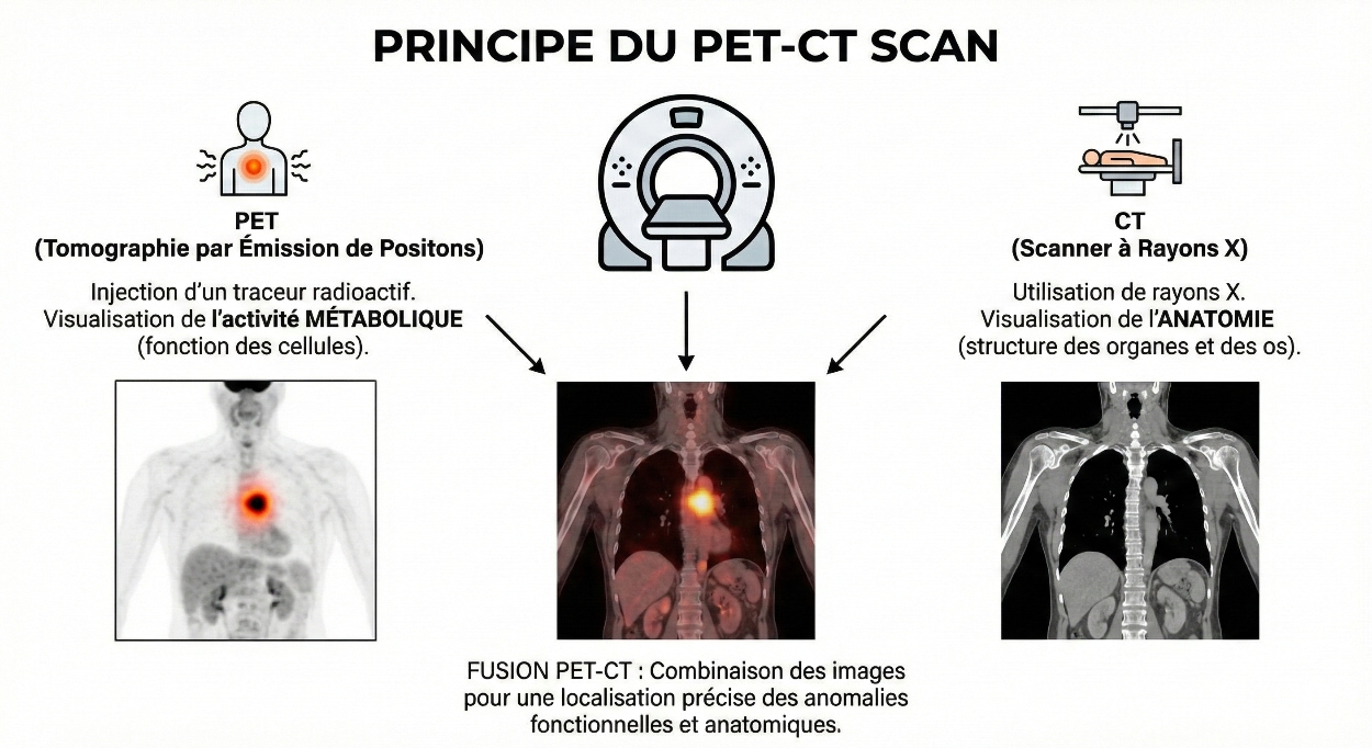 Schéma du principe du Pet-Scan